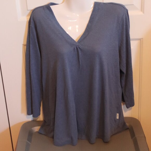 Orvis Heathered Blue 3/4 Sleeve V-Neck Top Linen/Polyester Blend Size Large - Picture 1 of 10